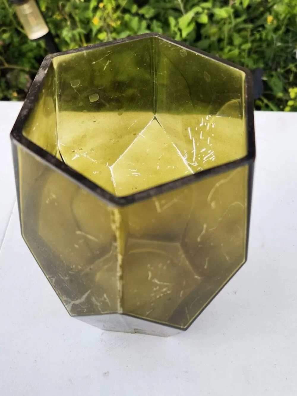 Beautiful Vintage Green Hexagon Vase Terrarium Decor Mid Century Modern Glass Ru